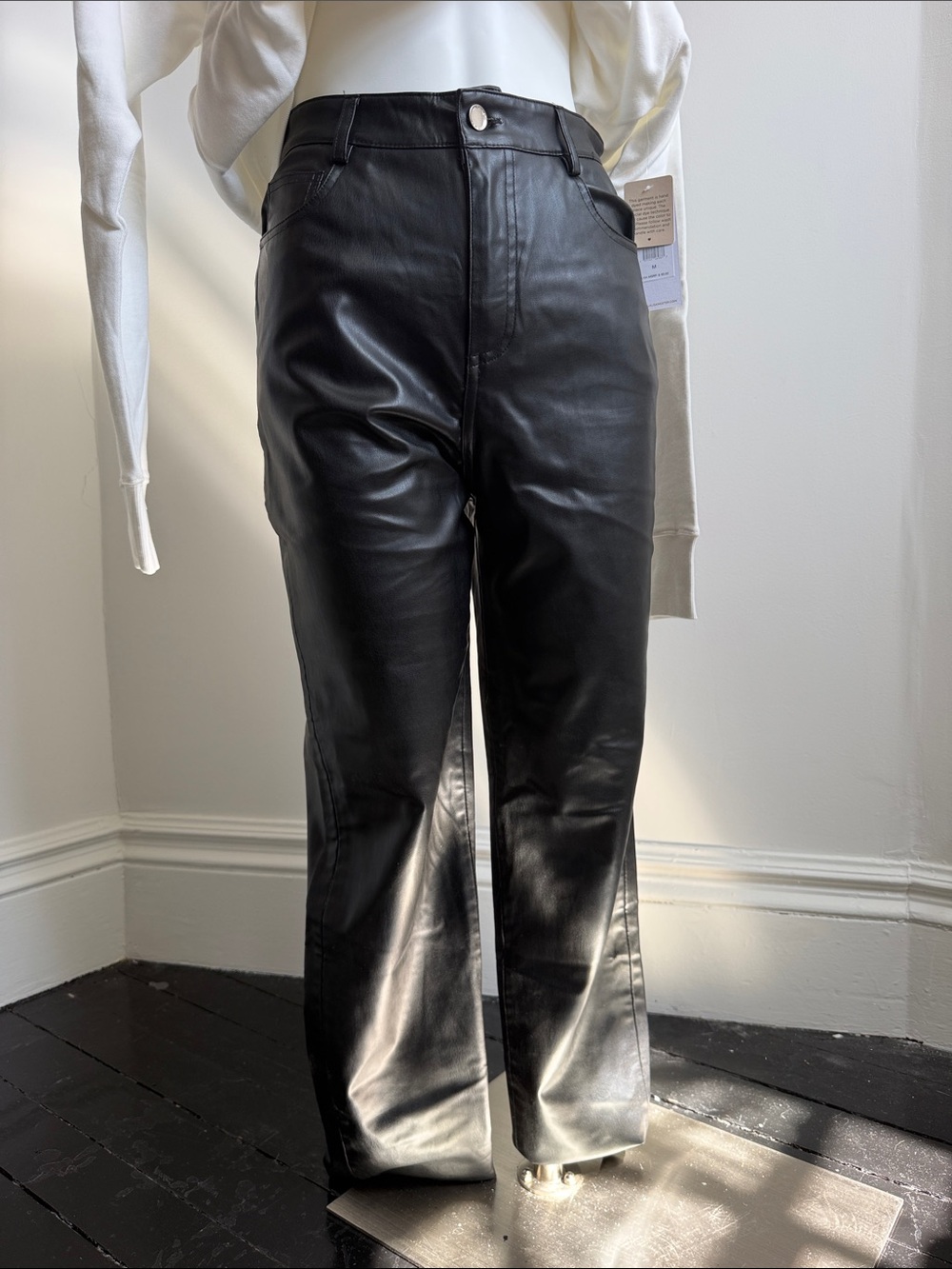 Zara Black Faux Leather Wide-Leg Jeans